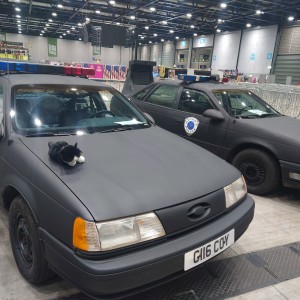 Alan's cuddly cat on Robocop's car